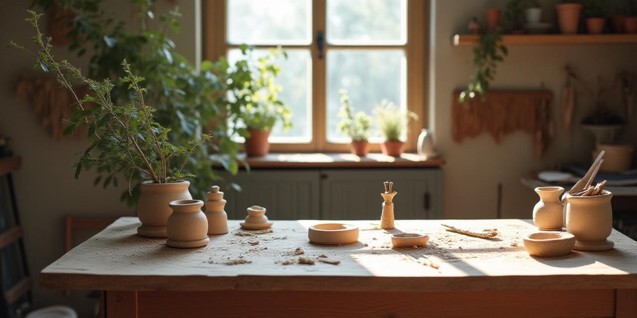 A peaceful artisanal studio workspace with natural light